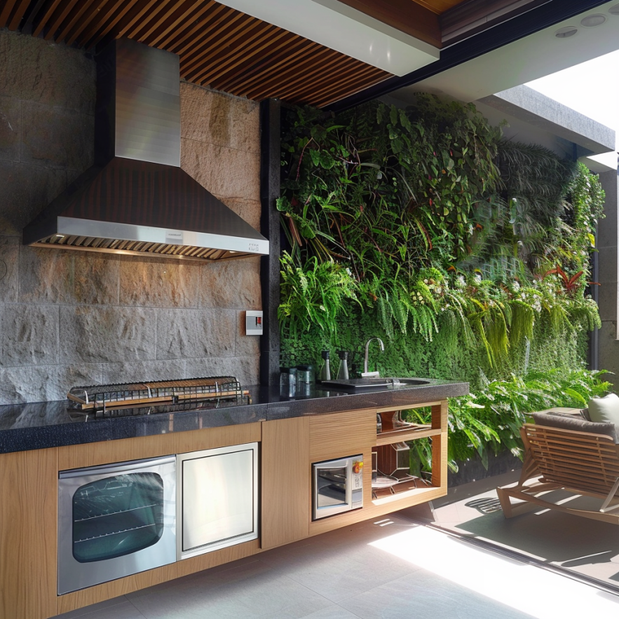 Jardim vertical sofisticado para varandas gourmet