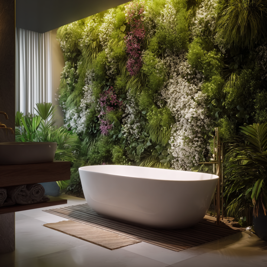 banheira com jardim vertical